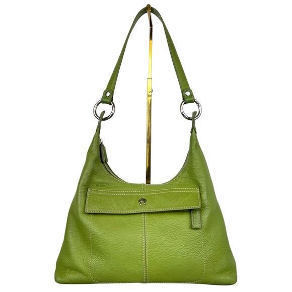 Vintage Rare Etienne Aigner Green Pebbled Leather Silver Accent Shoulder Purse - Picture 1 of 15